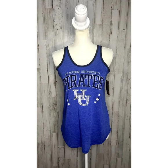NWT Hampton University Pirates Women's Medium Blue Racerback Tank Top Sleeveless - Picture 1 of 4